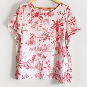 JOIE Women’s 2X Tropical Hawaiian Linen Top Beach Resort Vacation Coastal
